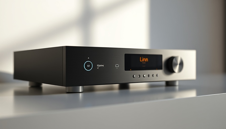 Linn Klimax Solo 500 amplifier with illuminated button on dark background.