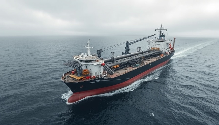 Nord Stream 2 ship laying pipeline in expansive sea under overcast sky.