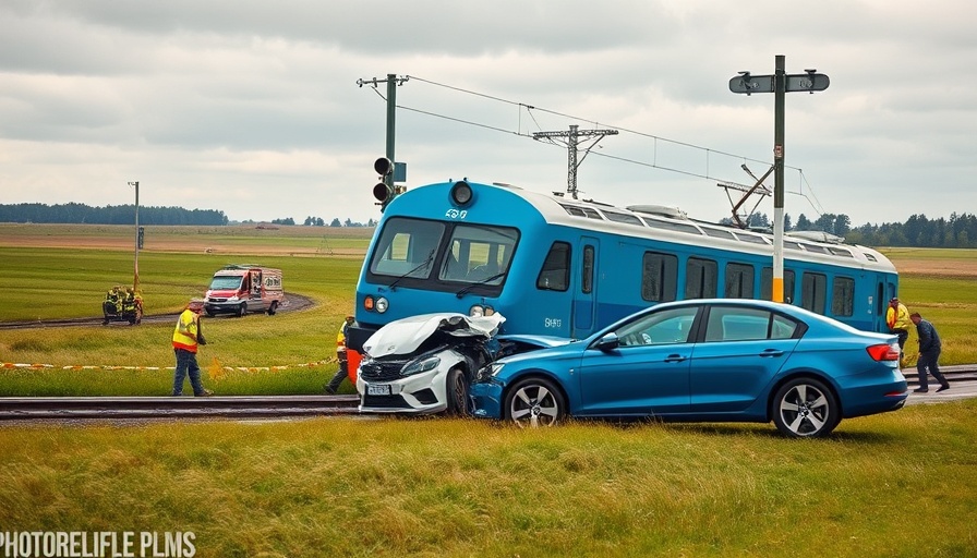 Verkehrssicherheit an Bahnübergängen: Train-car collision with emergency response.