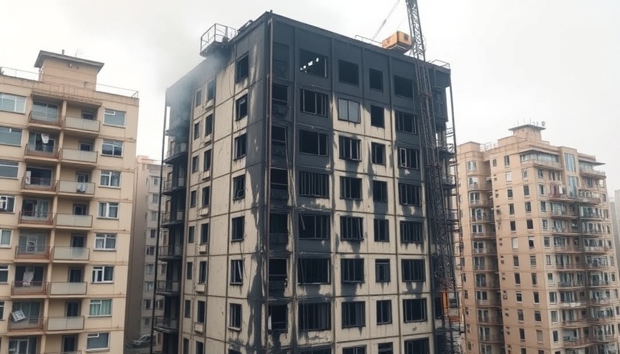 Fire damage investigation in Lübeck building with crane in view.