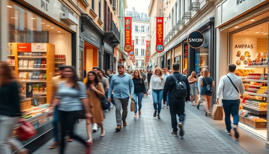 Konsumstimmung in Deutschland: Busy shopping street scene with pedestrians.