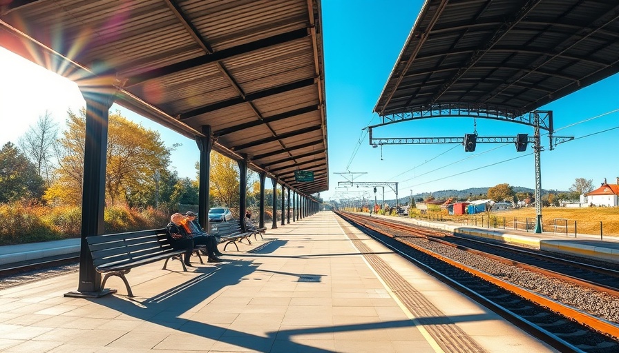 Bahnhof Reinbek station platform and bus in bright sunlight.