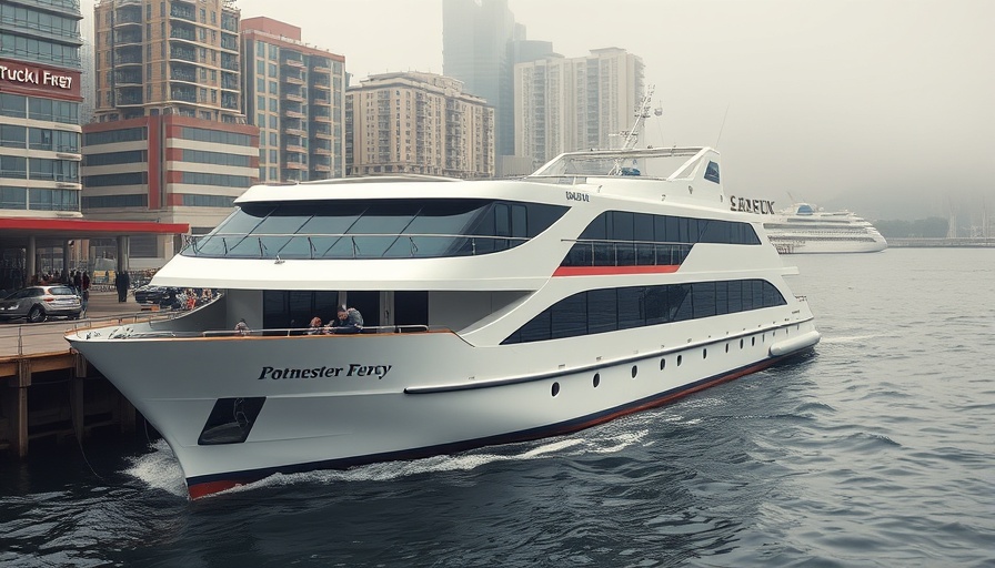 Halunder Jet ferry docked at misty harbor with urban backdrop