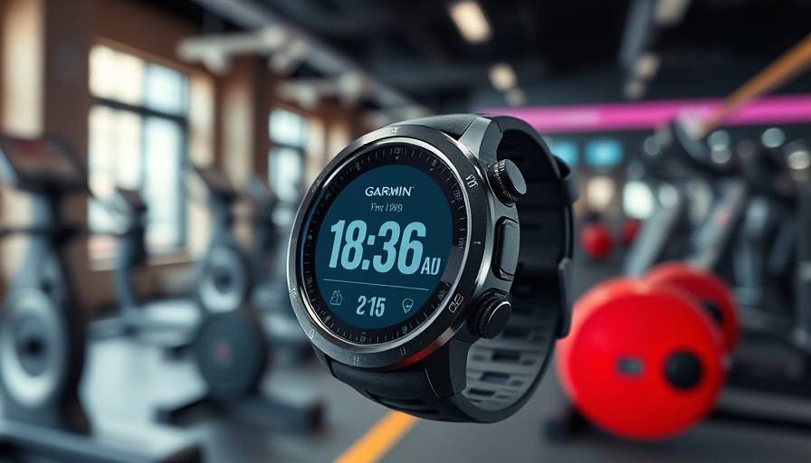 Close-up of Garmin Forerunner 55 displaying fitness data in gym setting.