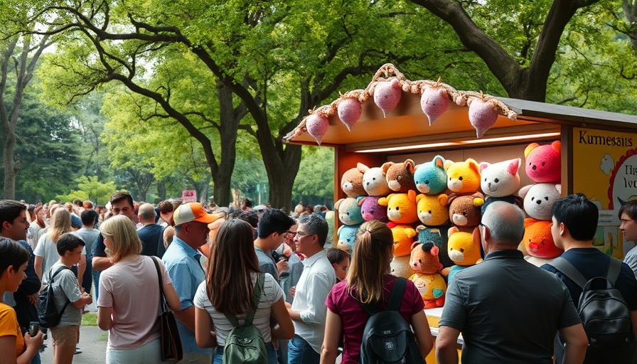 Kleinkunstfestival ParkPerPlex festival stall with plush toys and crowd.