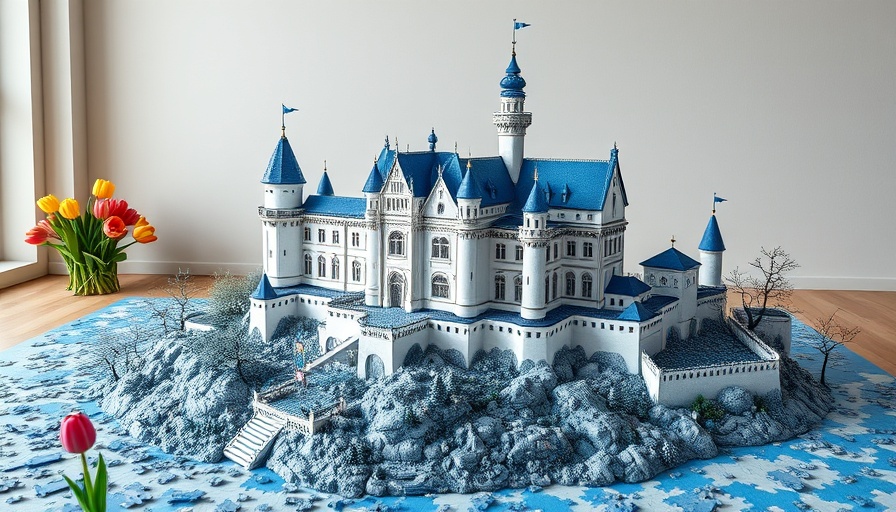Intricate 3D-Puzzle Schloss Neuschwanstein with vibrant details, indoor setting.