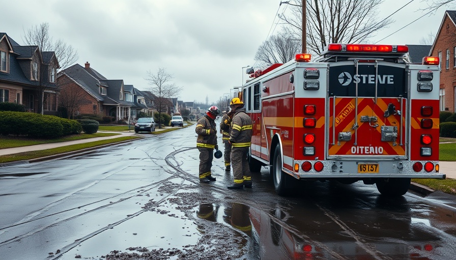 Wasserrohrbruch Norderstedt scene with firefighters and muddy street