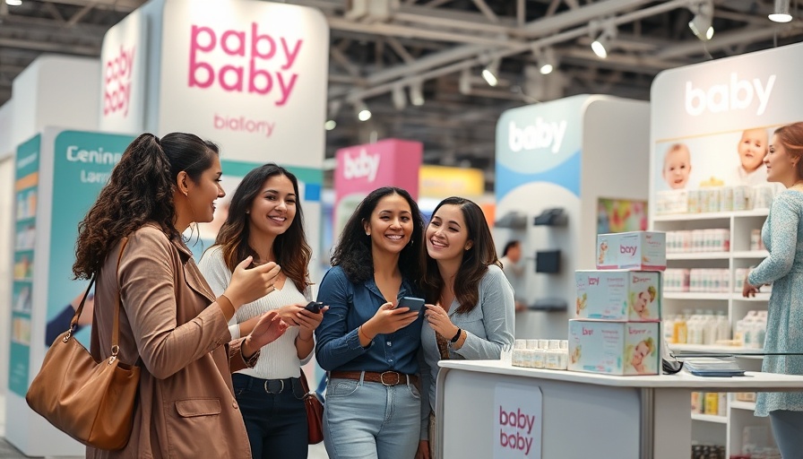 Kind + Jugend Messe attendees at a trade show booth