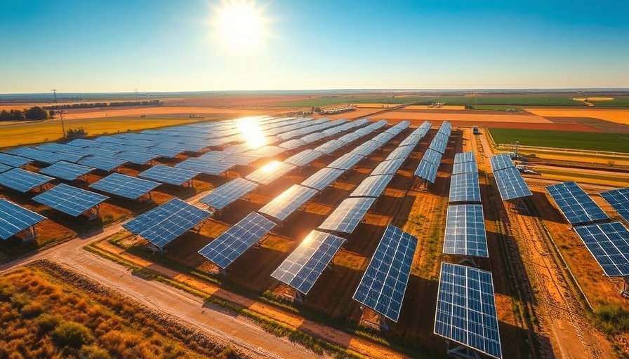Riesiger Solarpark Reinbek with solar panels and rural landscape.