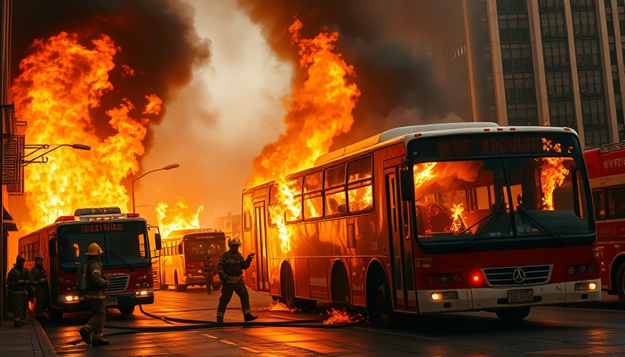 Dramatic scene of bus fires in Schenefeld tackled by firefighters.