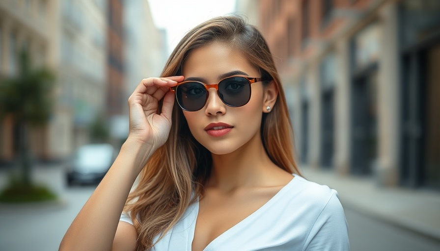 Confident woman adjusting sunglasses outdoors, related to Luftlinie Niedersachsen.
