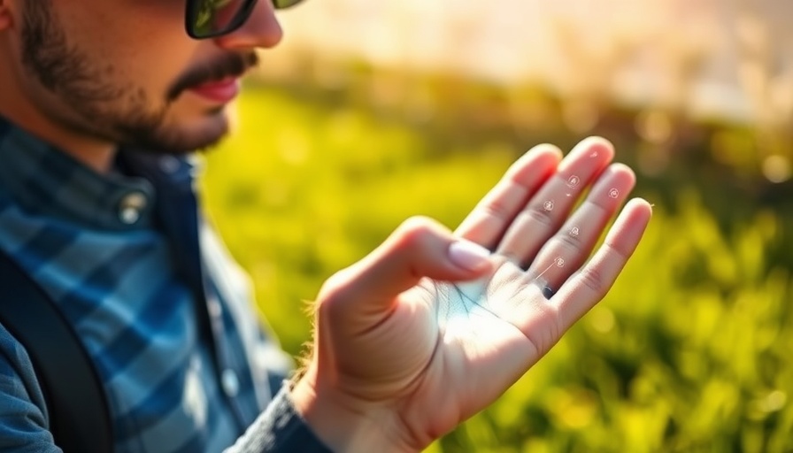 Person using Snap AR-Brille mit KI-Support with digital interface on hand.