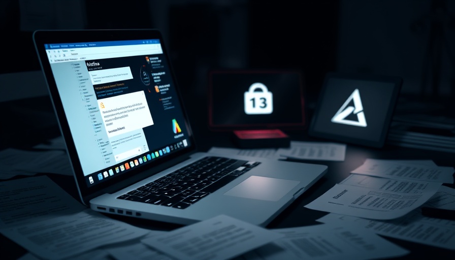 Cybersecurity threat warning on a laptop in a digital workspace.