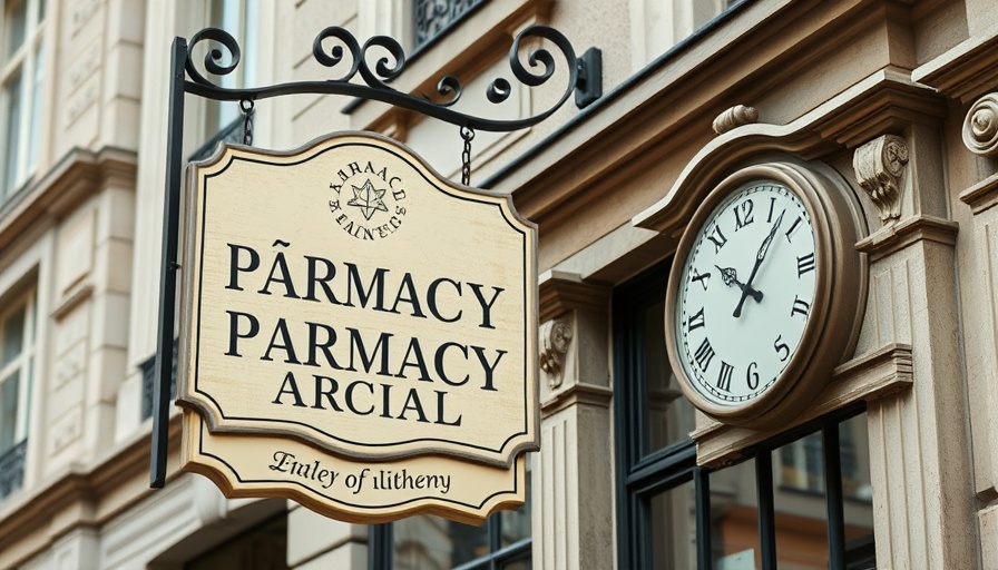 Traditional German pharmacy sign with clock, Apothekenauswahl Deutschland.