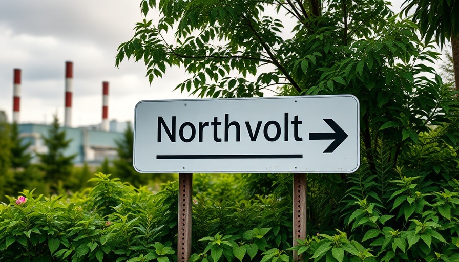 Directional sign for Northvolt amidst greenery, related to Bürgschaft.