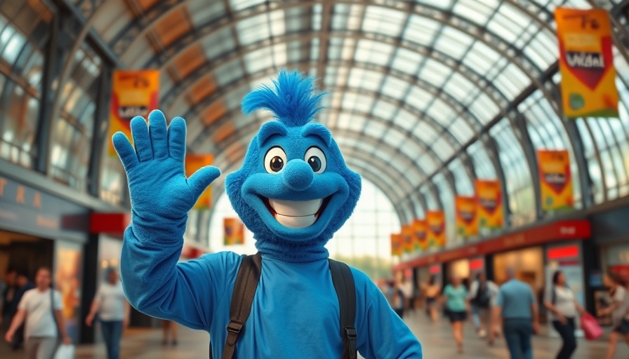 Hobbymesse Leipzig 2025 mascot greeting visitors under glass dome.