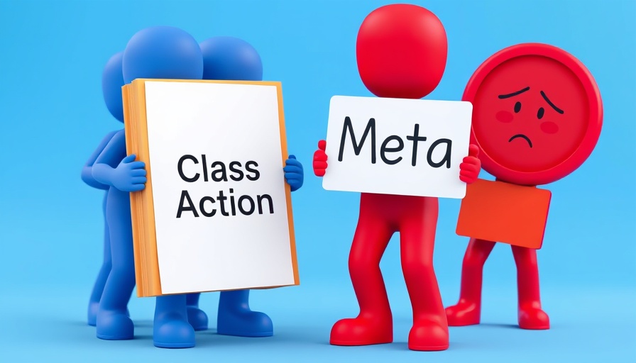 3D cartoon figures depicting class action against Meta.