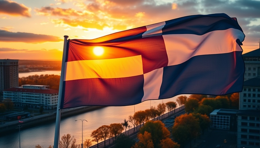 Finnish flag at sunrise near größte Sandbatterie der Welt.