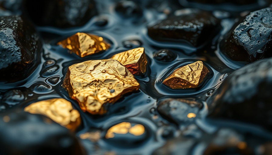 Shiny gold nuggets in a stream - Herkunft von Gold auf der Erde.