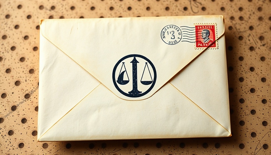 MeinJustizpostfach Datenschutz vintage aerogram with legal symbol.