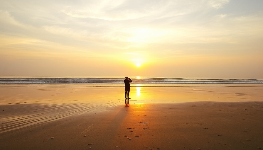 Serene sunset at Amrum beach with photographer silhouette.