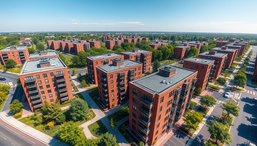 Aerial view of Sozialwohnungen ohne Förderung complex with greenery.