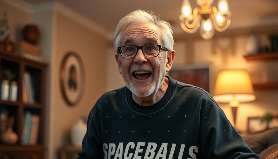 Elderly man in Spaceballs sweatshirt discussing Spaceballs 2 Filmankündigung.