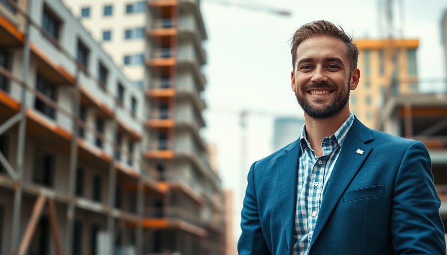 Smiling man at Lokstedt construction site for new apartments.