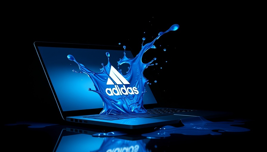 Adidas Datenleck: Digital illustration of data leak from laptop with Adidas logo.