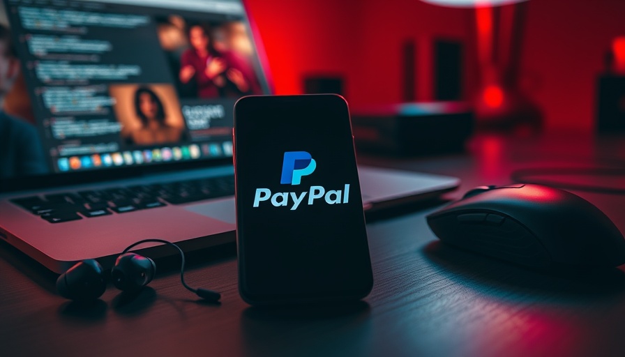 PayPal logo on smartphone with red-lit tech accessories, representing Paypal Phishing context.