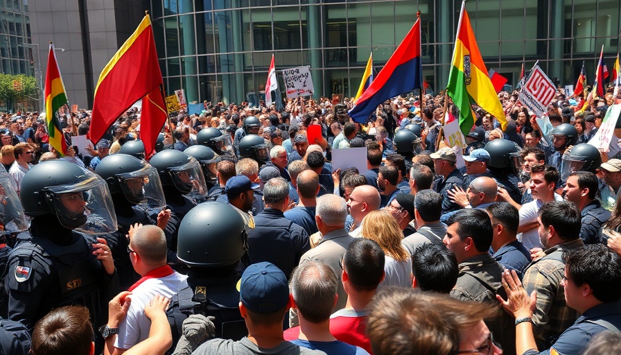 Protesters face security forces in tense standoff during demonstration.
