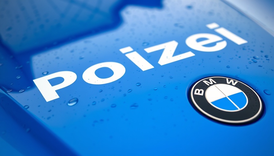 Close-up of police car hood with 'Polizei' text and raindrops.
