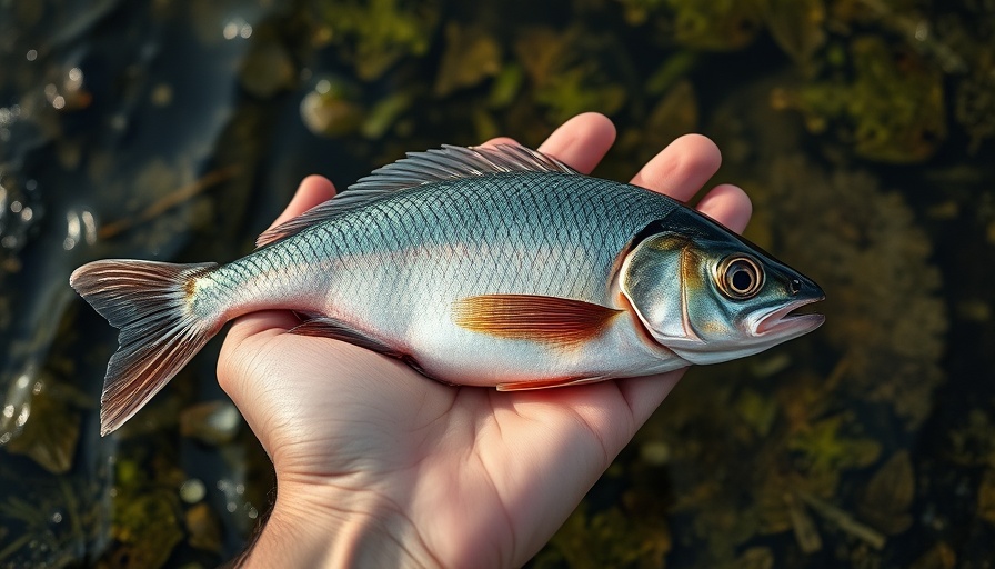 Gülle-Unfall Fischsterben: Hand holding a deceased fish in water.