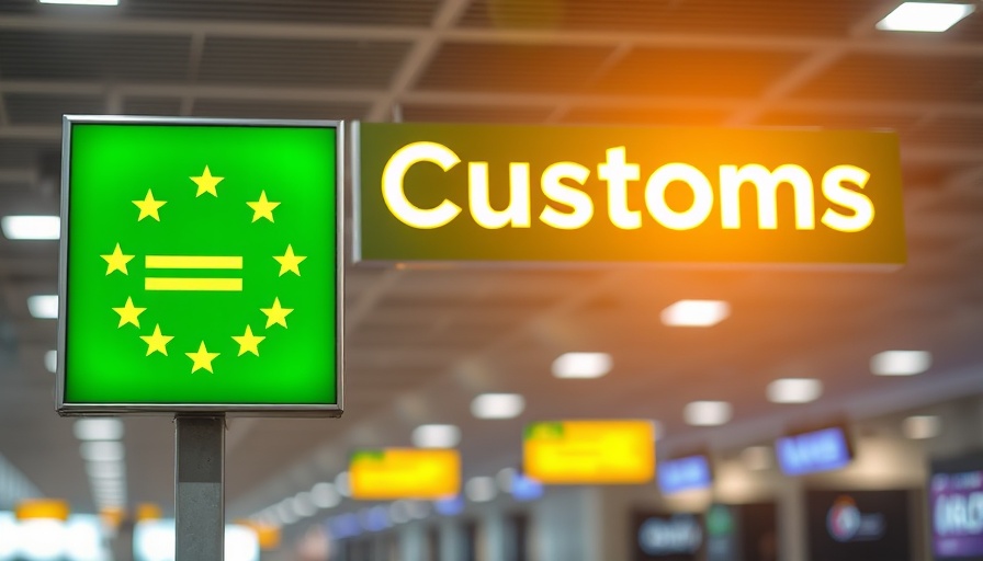 Green customs sign at EU border highlighting cross-border enforcement.