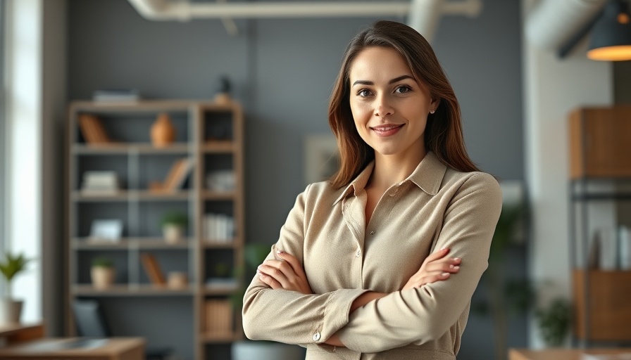 Confident young woman smiling in office, gute Führung am Arbeitsplatz