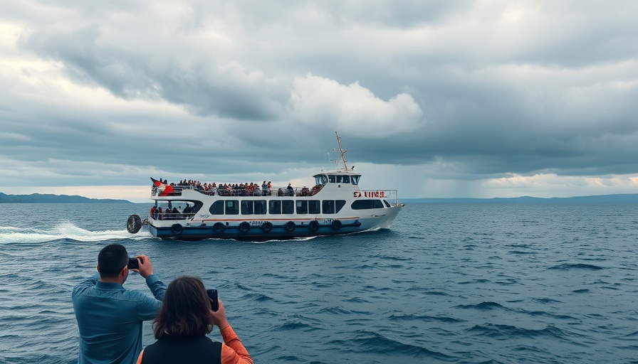 Fährausfall Helgoland: Ferry sailing observed by onlookers on cloudy day.