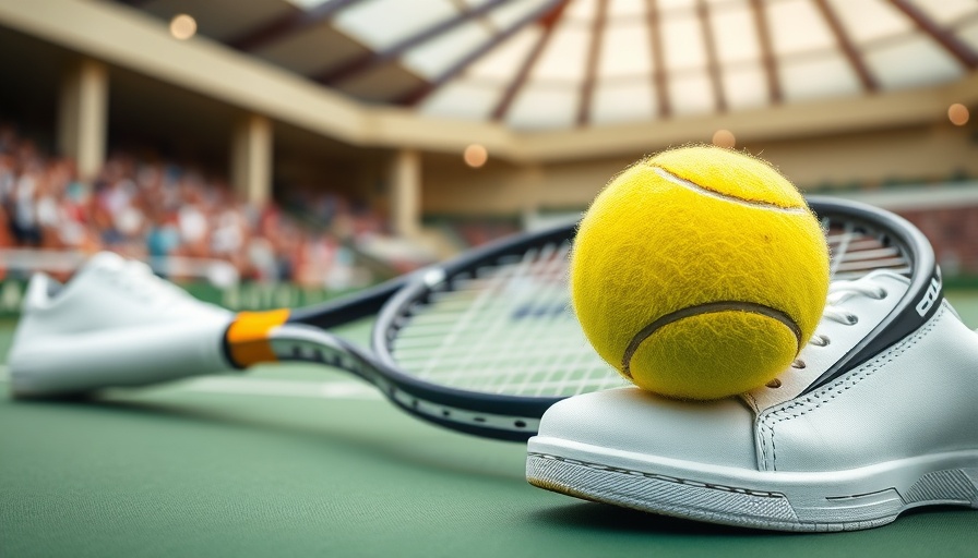 Close-up of tennis ball, racket, and shoe on court for Bau der Tennishalle Bad Oldesloe.
