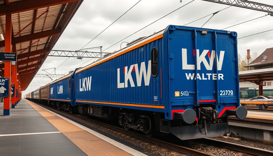 Bad Oldesloe train station with freight train and LKW WALTER containers.