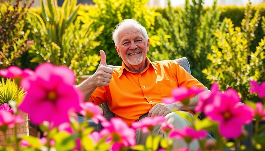 Elderly man thumbs up in garden for Traumhaus-Verkauf in Mürwik