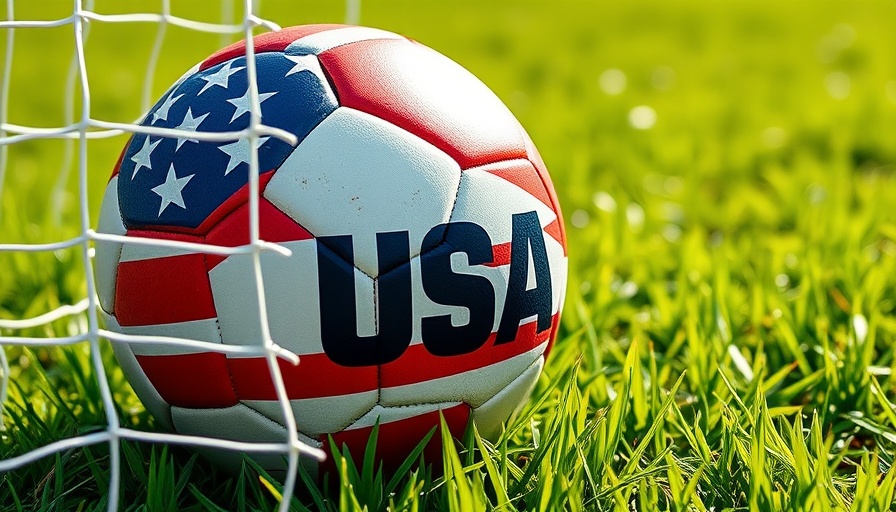 Colorful soccer ball with USA design in a net during sunny day.