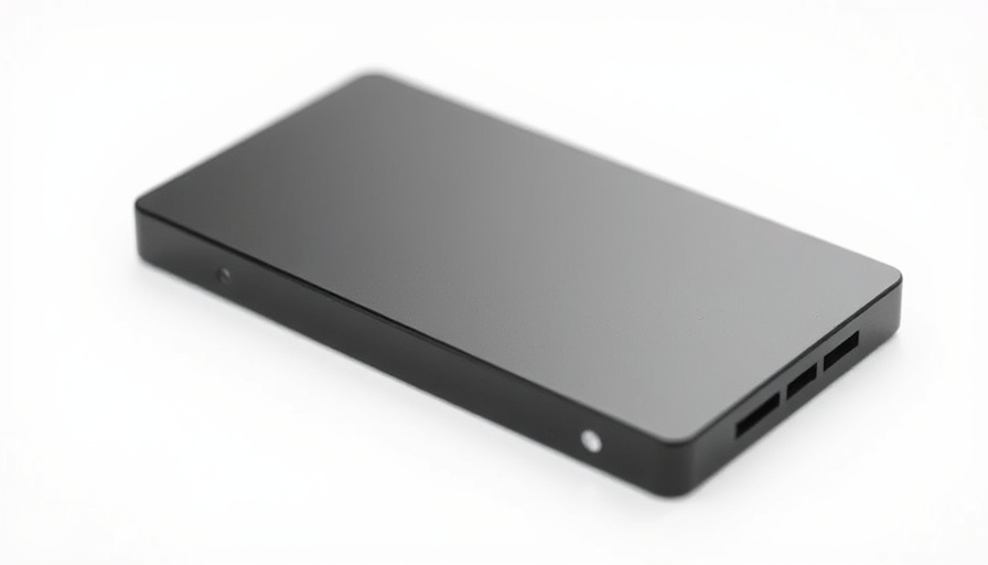 Sleek SSD drive in minimalist design against white backdrop.