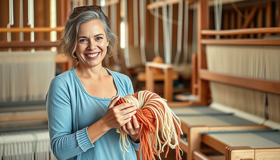 Sanierung traditioneller Häuser: Woman in weaving workshop holding yarn.