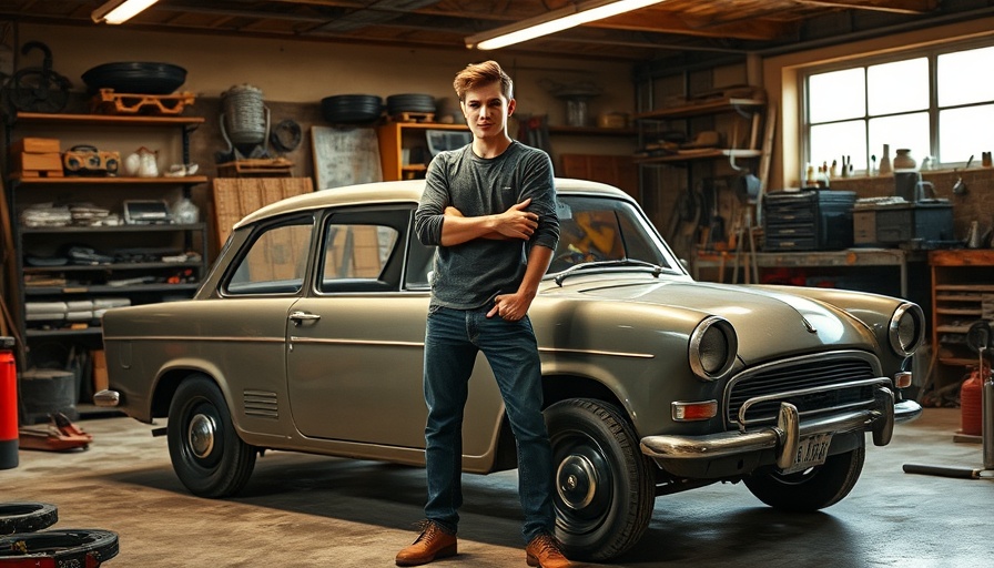 Oldtimer Trabant erleben: Man restoring car in garage setting.