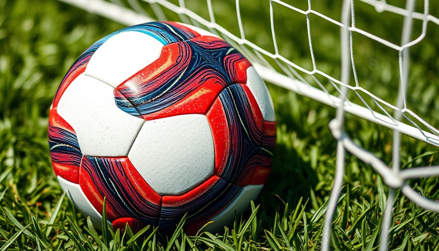 Colorful soccer ball near net, exemplifying action and excitement.