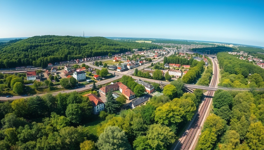 Aerial view of McDonald's near Ahrensburg S4-Bahnhof amid greenery.