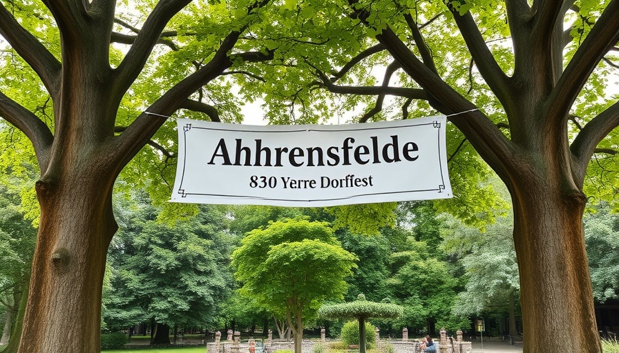 Banner with Dorffest Ahrensfelde in a sunny park.