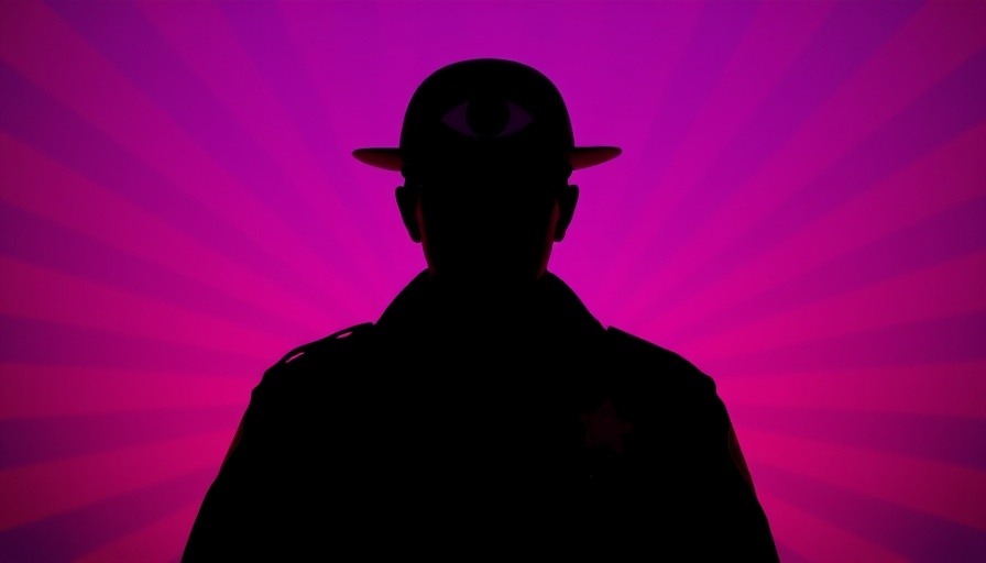 Mysterious officer silhouette with eye symbol on hat, concept of Zugriff Polizei auf Online-Daten.