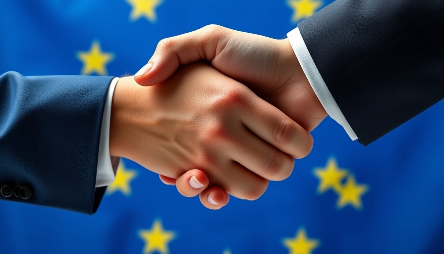 Handshake representing grenzüberschreitende DSGVO-Verfahren against EU flag background.