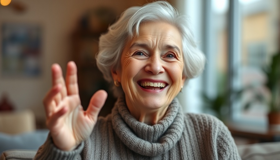 Liebe auf den ersten Blick elderly woman smiling warmly indoors, gesturing.