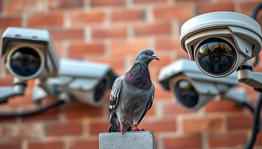 Pigeon on surveillance cameras illustrating abuse potential.